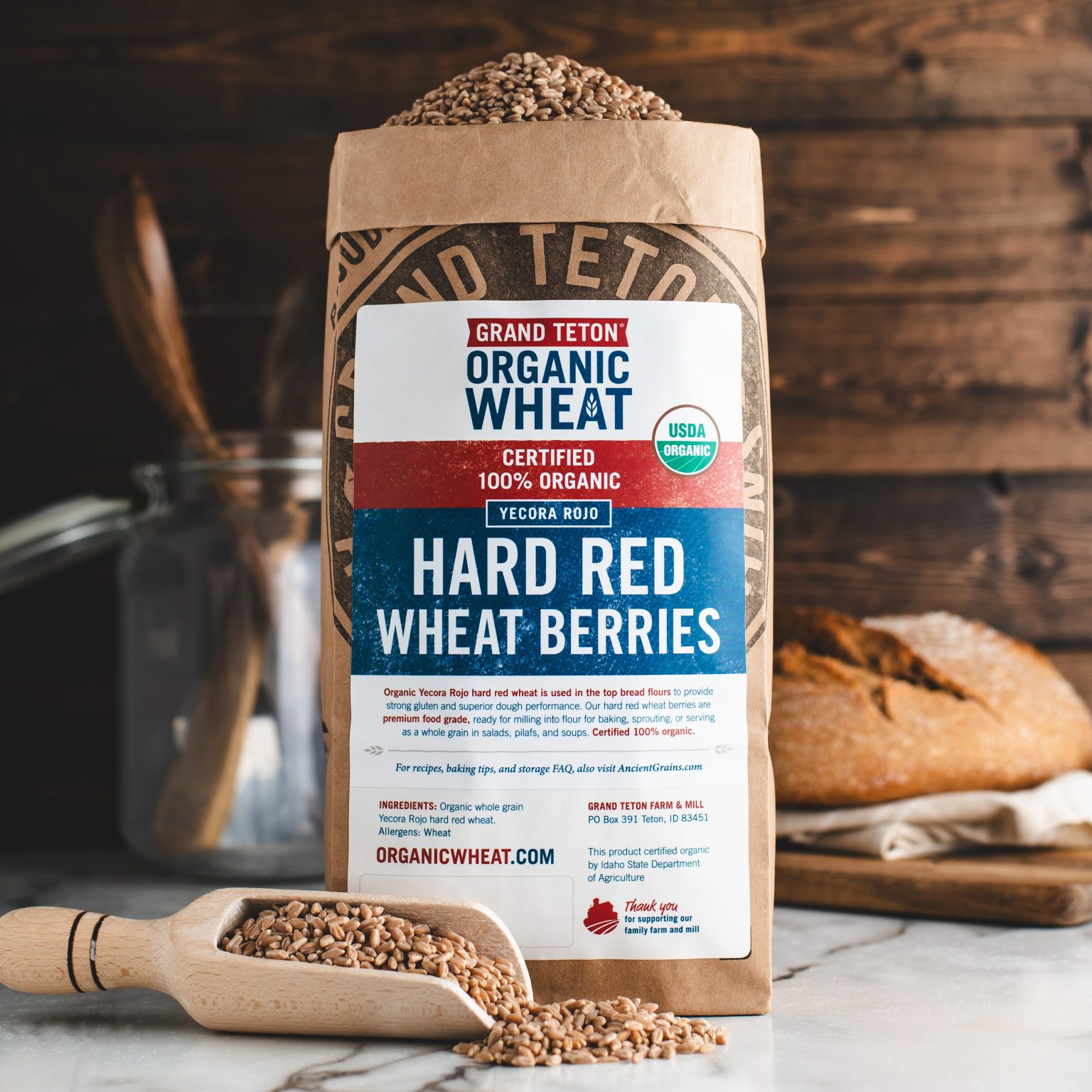 Organic Yecora Rojo Hard Red Spring Wheat Berries in Paper Bags